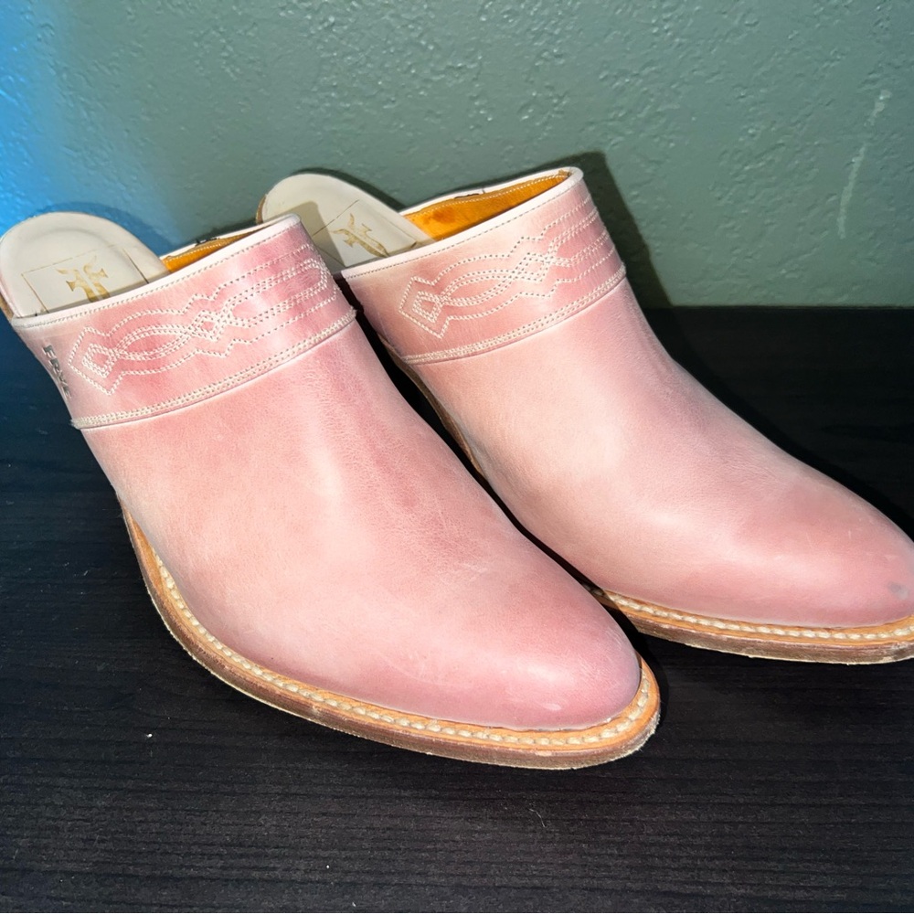 Vintage Pink Frye Mules